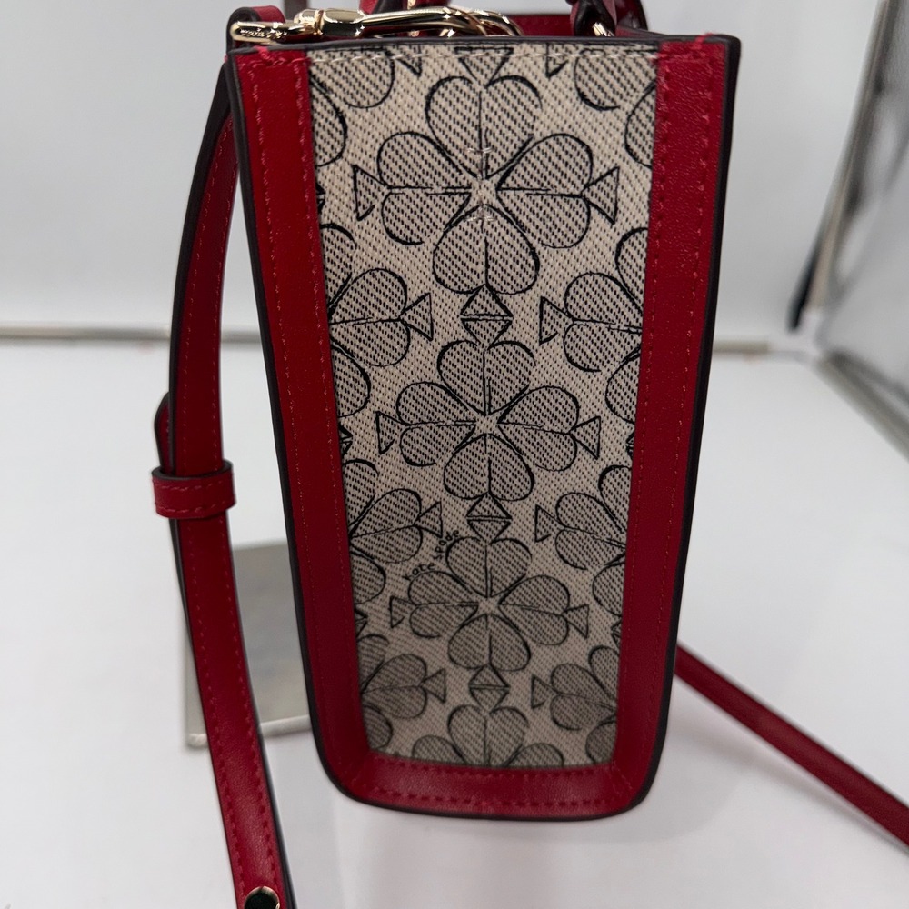kate spade Red and Beige Printed Crossbody Tote with Heart Charm - Picture 4 of 11